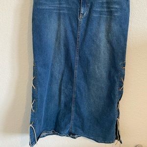 Denim Jean Skirt with Side Leather Ties Size 10